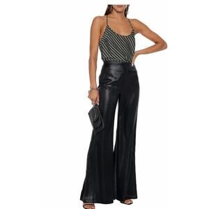 NEW ALEXANDER WANG striped crinkled-satin camisole in black